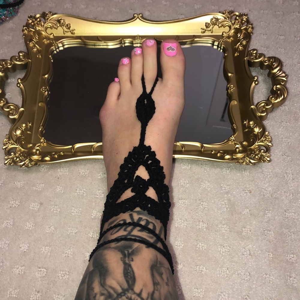 Bohemian ankle wrap crochet knit bracelet foot black knitted anklet summer